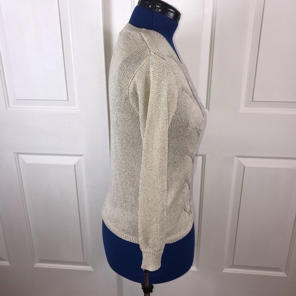 Rock & Republic‎ S cream/metallic distressed cable knit crew neck sweater - Picture 7 of 10